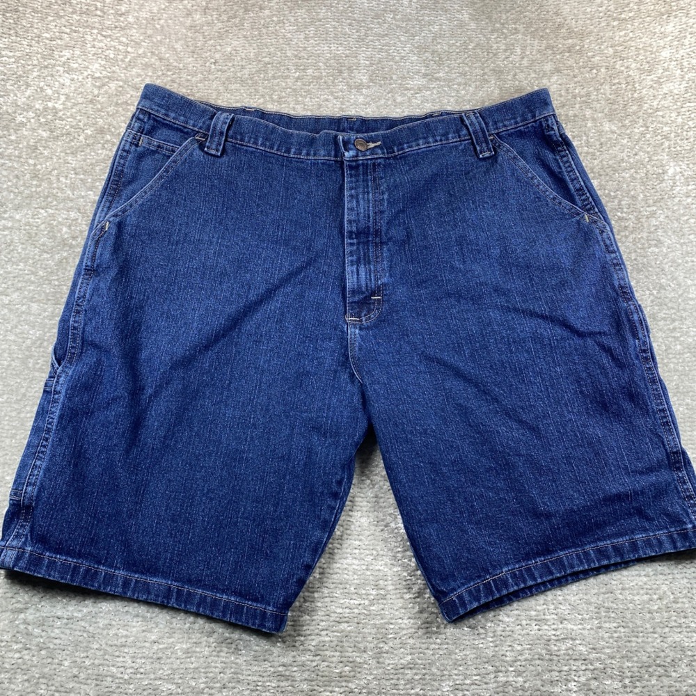 Wrangler Mens Blue Denim Carpenter Shorts Dark Wash‎ Relaxed Fit Workwear 37W